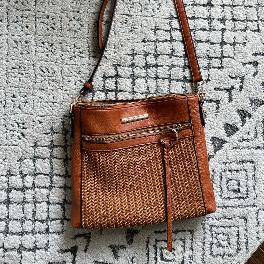 Woven Leather Crossbody Bag - Tan